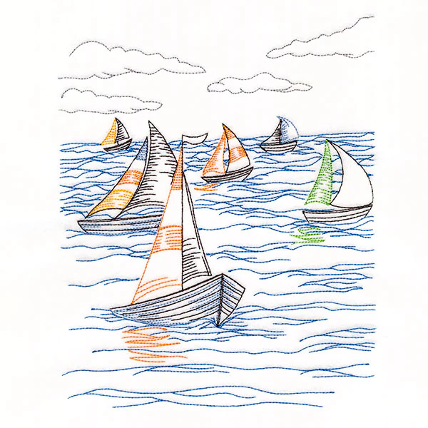 Sailboats in the Regatta Oceanside Etching Scene - Image 7