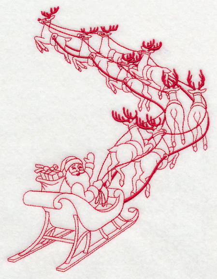 Santa and His Team Takes Flight (Redwork) - Image 2