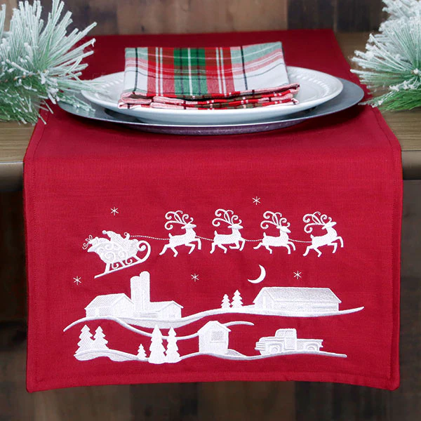 Santa's Flight Over a Snowy Village Scene (Whitework) - Image 2