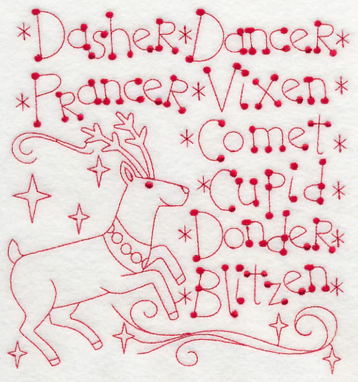 Santa's Team of Eight (Redwork)