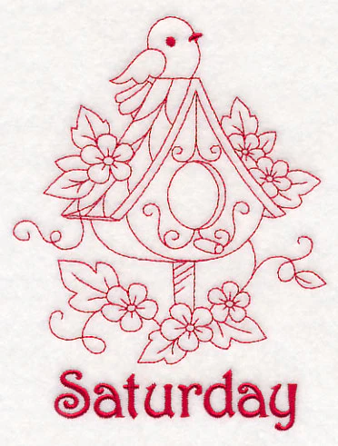 Saturday Birdhouse (Redwork) - Image 3