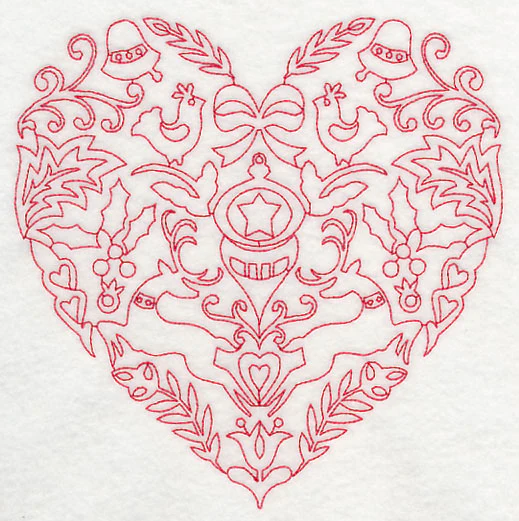 Scandinavian Christmas Heart (Redwork) - Image 2