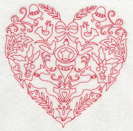 Scandinavian Christmas Heart (Redwork) - Image 3