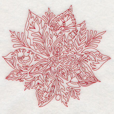 Scandinavian Christmas Poinsettia (Redwork) - Image 3