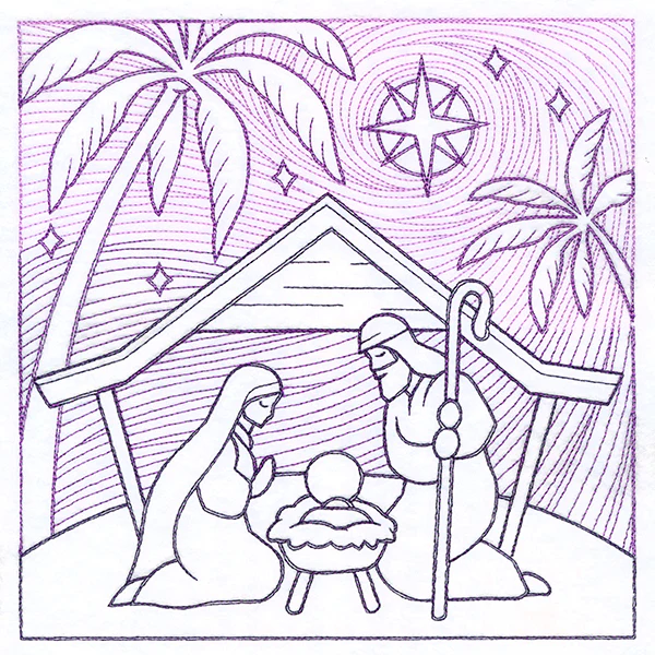 Serene Nativity Scene Square (Trapunto)