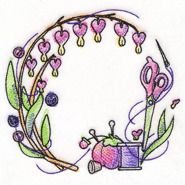 Sewing Notions and Bleeding Heart Flowers Wreath - Image 3