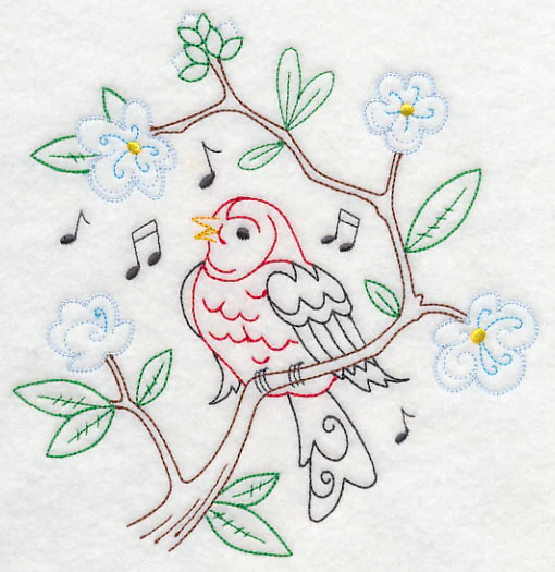 Singing Scarlet Tanager on Branch 2 (Vintage)