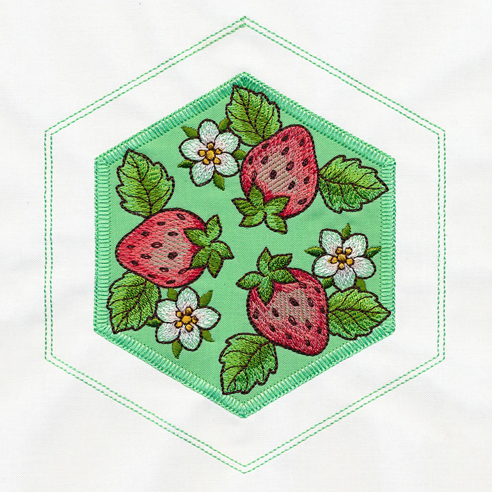 Springtime Quilt Hexagon - Strawberries (Applique) - Image 3