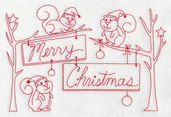 Squirrels Merry Christmas (Redwork) - Image 2