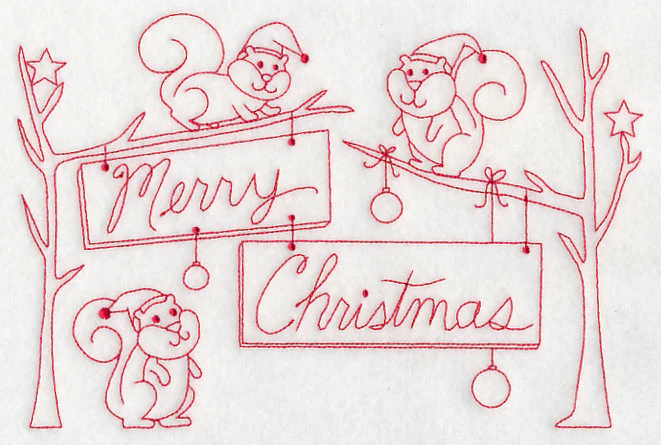Squirrels Merry Christmas (Redwork) - Image 5