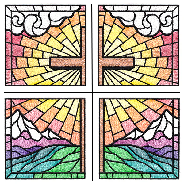 Stained Glass Cross at Sunrise Scene (Set) - Image 29