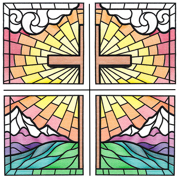 Stained Glass Cross at Sunrise Scene (Set) - Image 65
