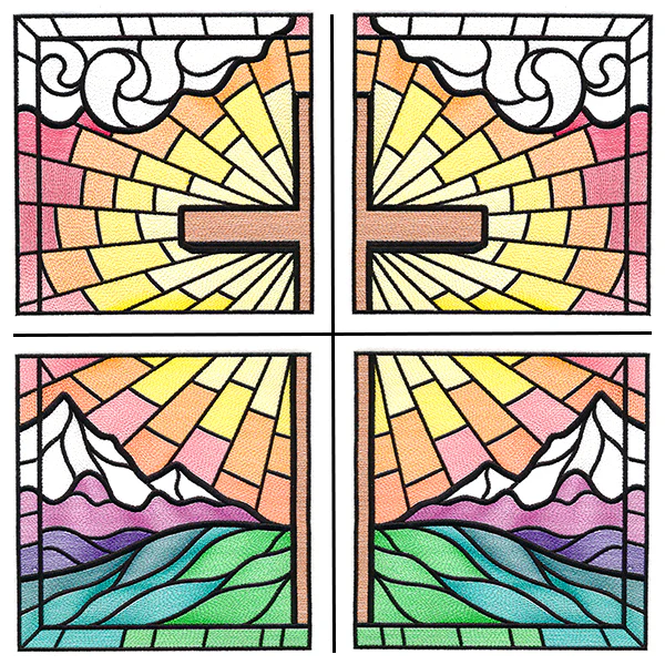 Stained Glass Cross at Sunrise Scene (Set) - Image 71