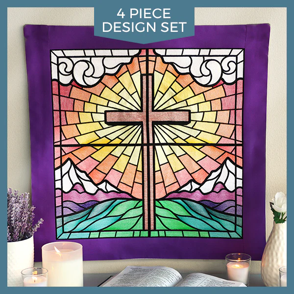 Stained Glass Cross at Sunrise Scene (Set) - Image 80