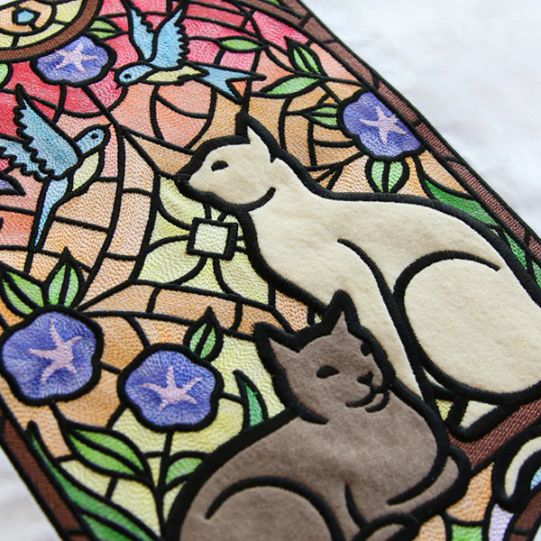 Stained Glass Kitty Panel Scene (Applique) - Image 2