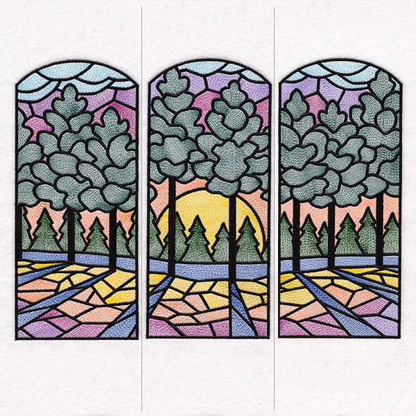 Stained Glass Sunset Scene - 3 Panel - Image 3