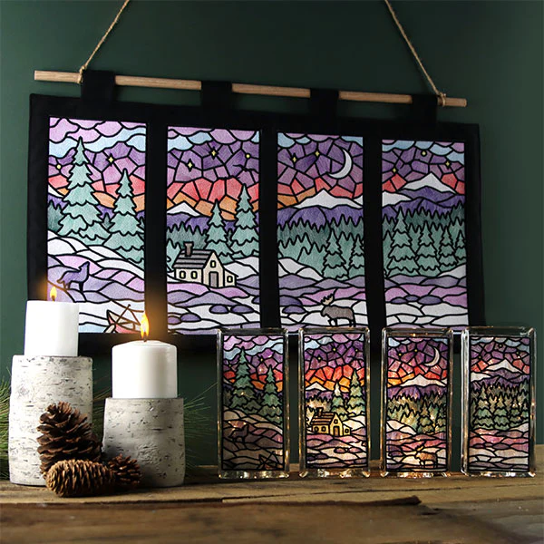 Stained Glass Winter Landscape Panel 2 - Image 2