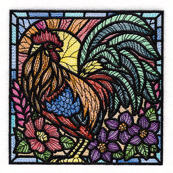 Sunrise Rooster Stained Glass Square - Image 7