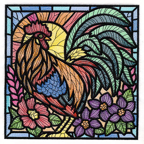 Sunrise Rooster Stained Glass Square - Image 9