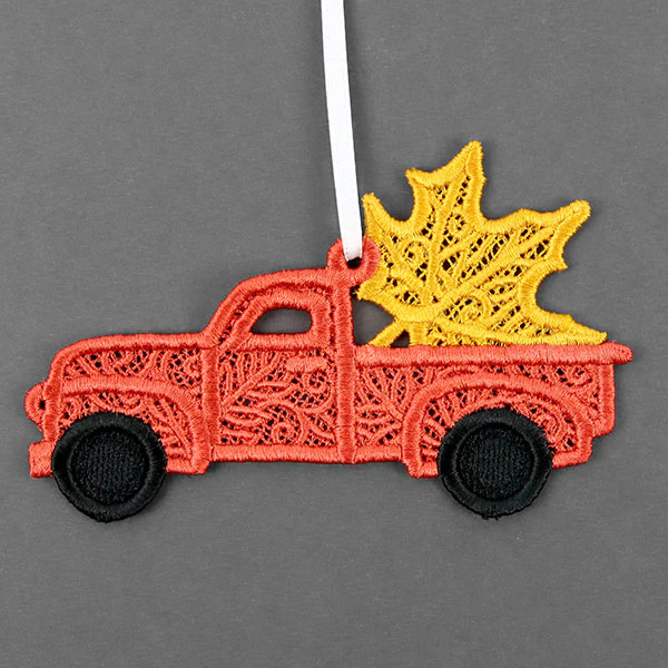 Sweet as Syrup Maple Leaf Retro Truck Ornament (Lace) - Image 2