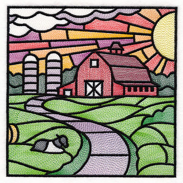 Sweet Countryside Stained Glass Scene - Barn Sunset - Image 9
