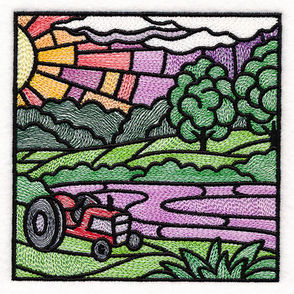 Sweet Countryside Stained Glass Scene - Tractor Sunset - Image 7