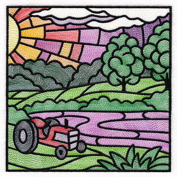 Sweet Countryside Stained Glass Scene - Tractor Sunset - Image 9
