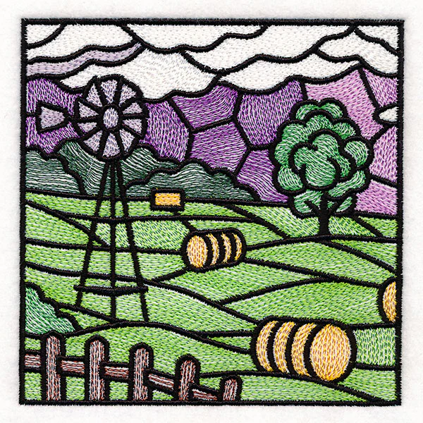 Sweet Countryside Stained Glass Scene - Windmill & Hay - Image 7