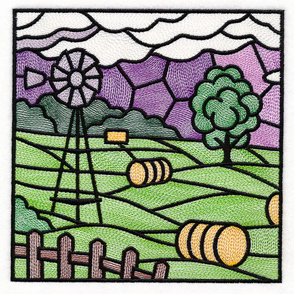 Sweet Countryside Stained Glass Scene - Windmill & Hay - Image 9