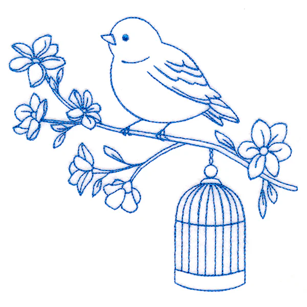 Sweet Little Bird with Birdcage (Bluework) - Image 4