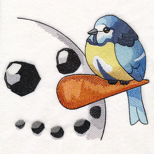 Sweet Peeking Snowman with Blue Tit