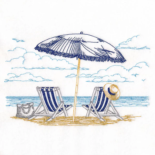 Umbrella and Chairs Beach Scene Etching - Image 3