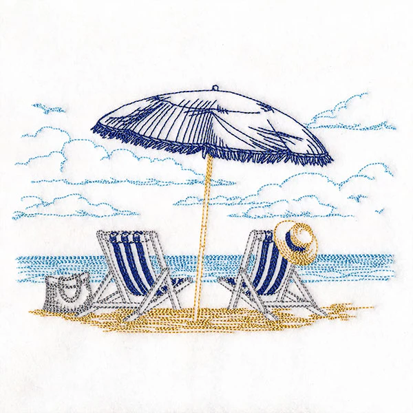 Umbrella and Chairs Beach Scene Etching - Image 4