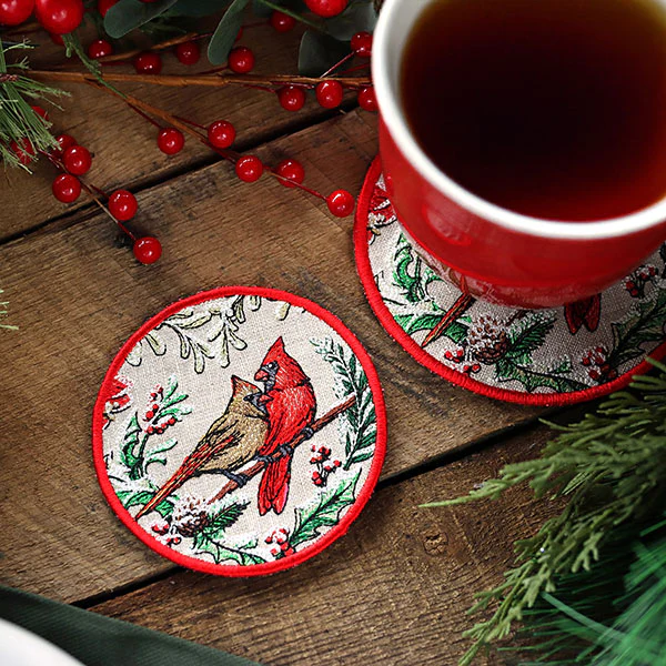 Very Merry Cardinal Coaster (In-the-Hoop) - Image 4