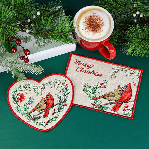 Very Merry Cardinal Mug Rug (In-the-Hoop) - Image 3