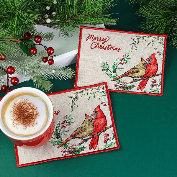Very Merry Cardinal Mug Rug (In-the-Hoop) - Image 7