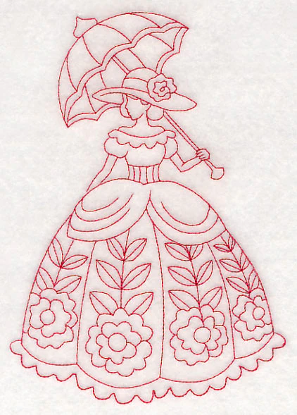 Victorian Lady - Floral Dress (Redwork) - Image 2