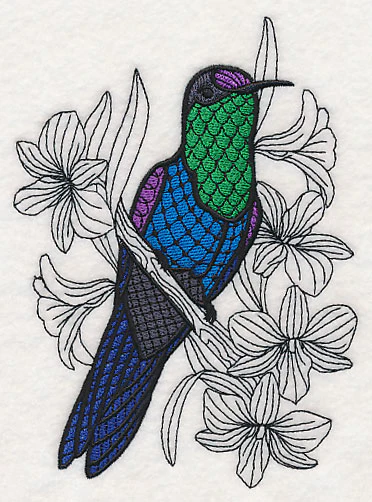 Violet Crowned Woodnymph with Orchids (Blackwork) - Image 4