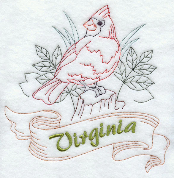 Virginia - Cardinal (Redwork)