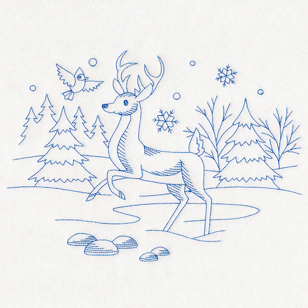 Winter Woodland Scene - Deer & Cardinal (Bluework) - Image 4