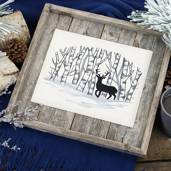 Wintry Birch Deer Scene - Image 4