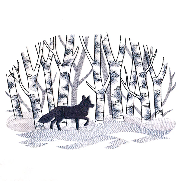 Wintry Birch Fox Scene