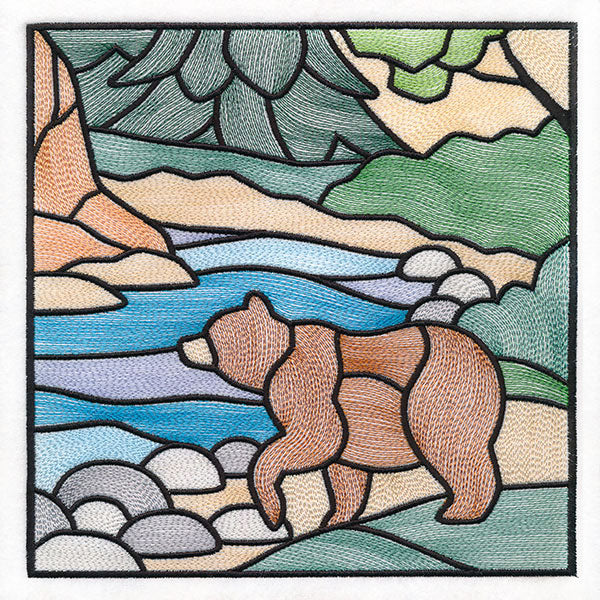 Woodland Escape Stained Glass Scene - Bear - Image 9